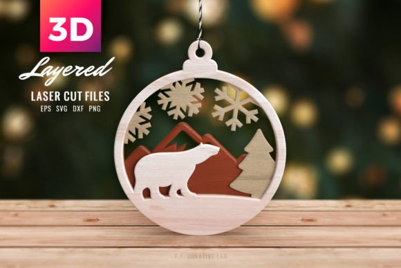 3D Christmas Tree Bear SVG Ornament