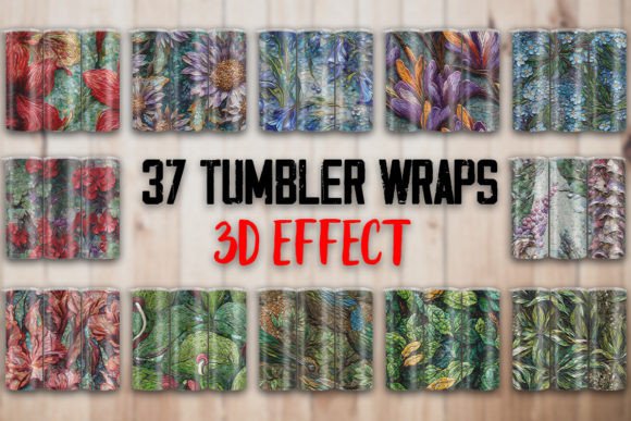 3D Effect Flowers Tumbler Wraps