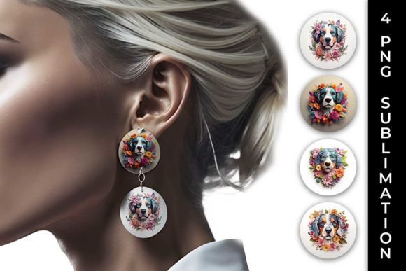 3D Floral Bernese Mountain Earrings PNG