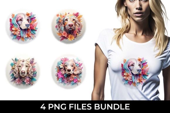 3D Floral Cocker Spaniel PNG Distress