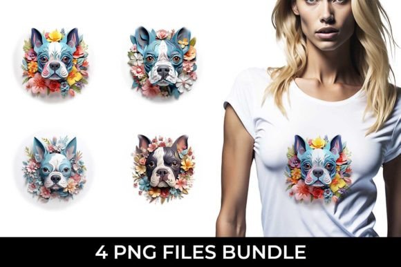 3D Floral Fantasy Boston Terrier PNG