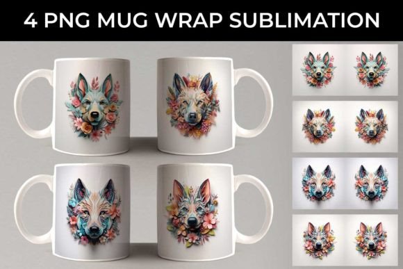 3D Floral Fantasy German Shepherd Mug