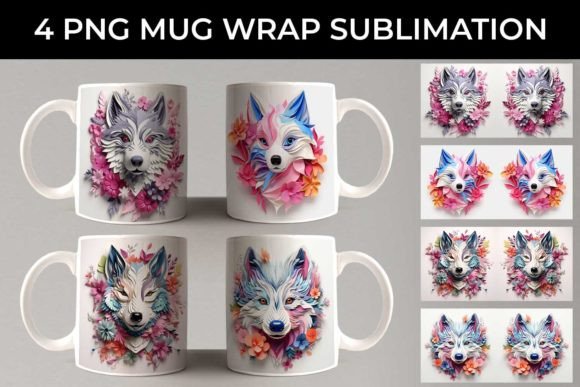 3D Floral Fantasy Husky Mug Sublimation