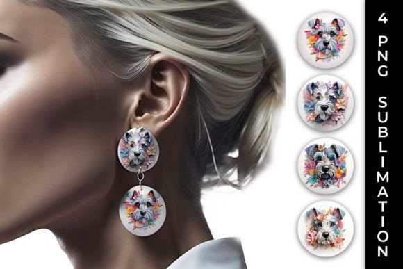3D Floral Fantasy Schnauzer Earrings PNG