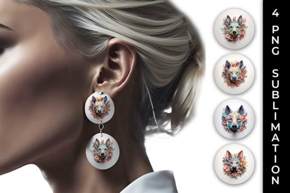 3D Floral German Shepherd Earrings PNG