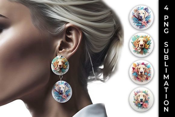 3D Floral Golden Retriever Earrings PNG