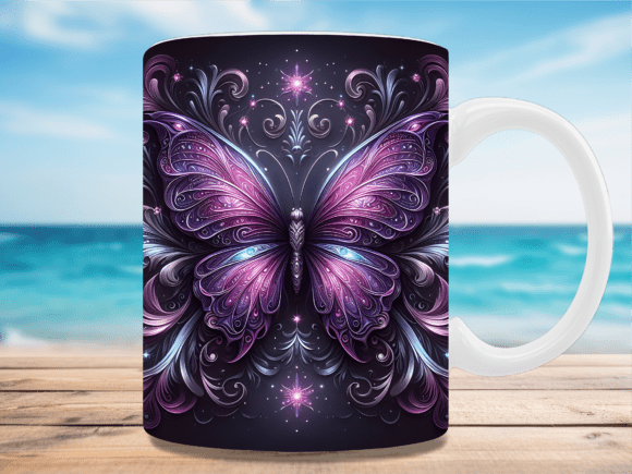 3D Purple Butterfly Filigree Mug Wrap