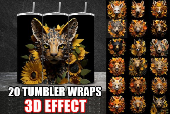 3D Sunflower Wild Animals Tumbler Wrap