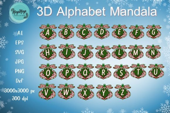 3D SVG Alphabet Mandala