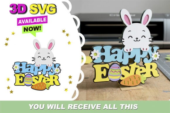 Happy Easter Bunny Cake Topper 3D SVG